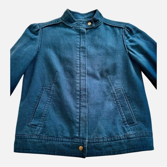 Gap Moto Jacket Mock Neck Zip Up Long Sleeve Linen Blend Blue Womens Small - Picture 5 of 13